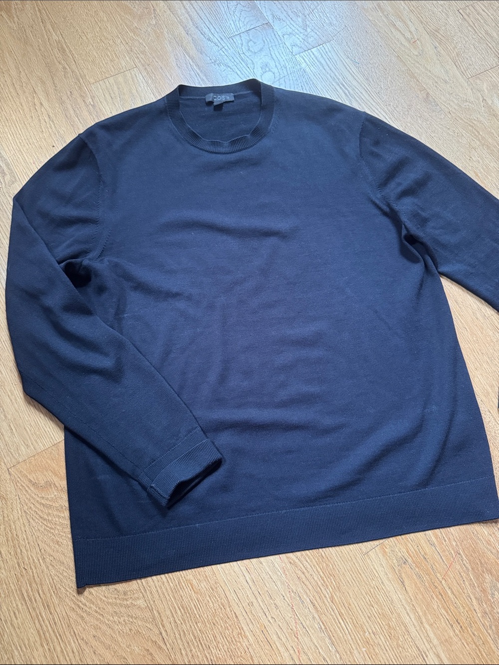 COS men's navy crewneck wool sweater
